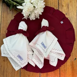 Kit Completo 2, 4, 6, 8 Jogos Americanos Cereja Mesa Posta com Guardanapos e Porta Guardanapos, Elegante, Supla