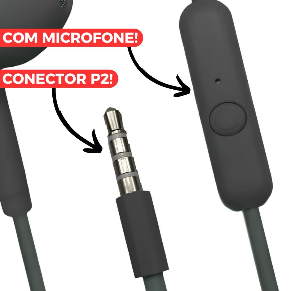 Fone de Ouvido P2 Com Fio e Microfone Celular Compatível com Samsumg Motorola Xiaomi — imagem 2 de 2