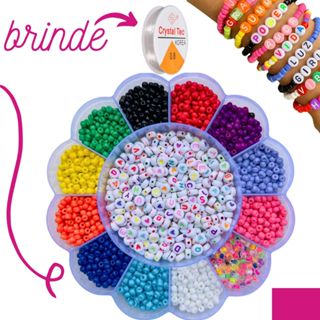 Kit Miçangas de vidro infantil pulseira colar + Silicone Completo colorido entremeio aprox 2600 pçs em Oferta na Shopee