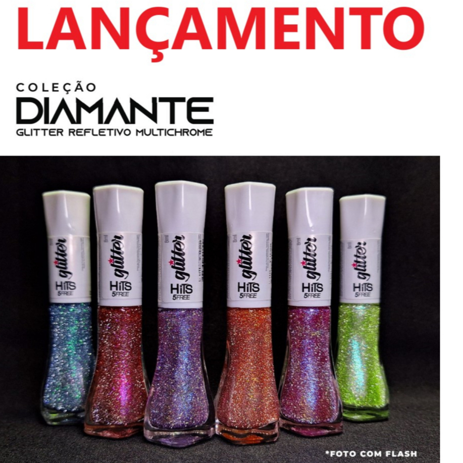 ESMALTE HITS  -  COLEÇÃO DIAMANTE GLITER REFLETIVO MULTICHROME