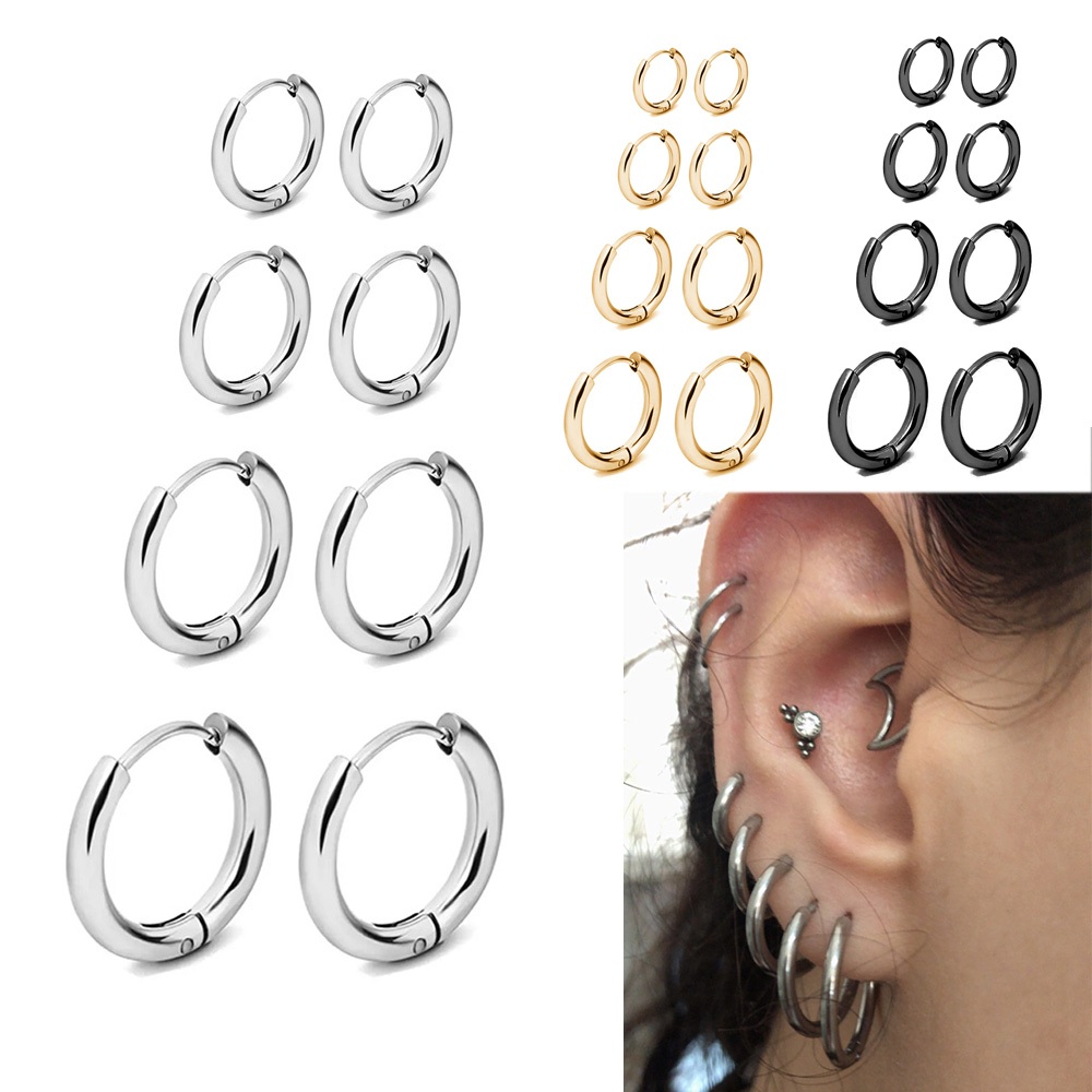 Não Escurece kit 5 ou 4 pares de brinco argola em aço inox antialérgico prata grosso maior grande em Oferta na Shopee