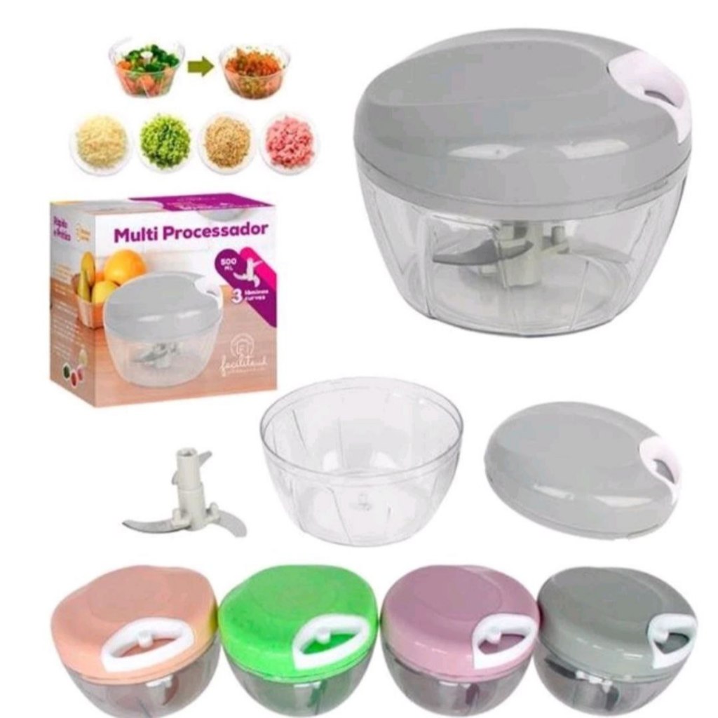 Mini Processador E Triturador De Alimentos Manual 3 Laminas 500ML1UNI COR ALEATORIA
