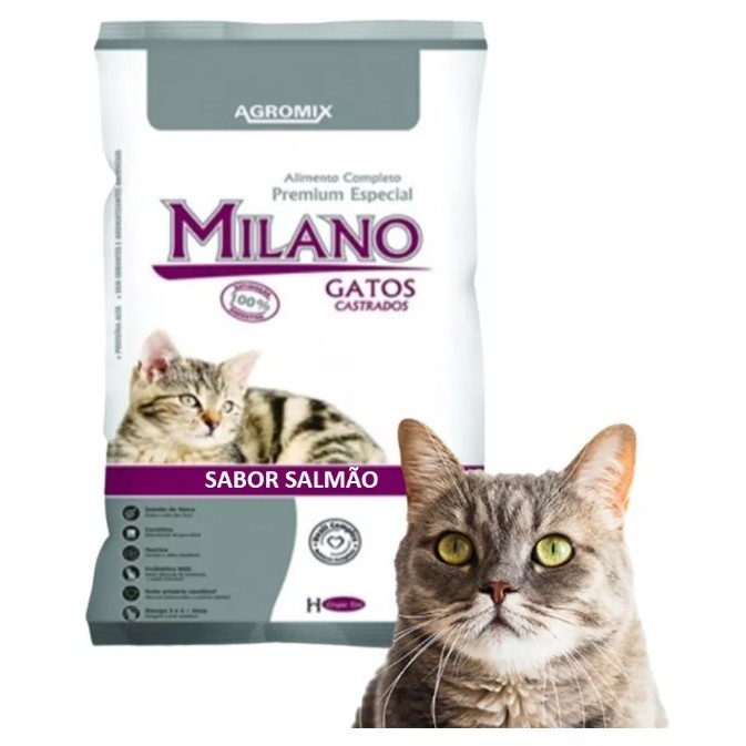 Ração Milano Premium Gato Castrado Todas As Raças Sabor Salmão