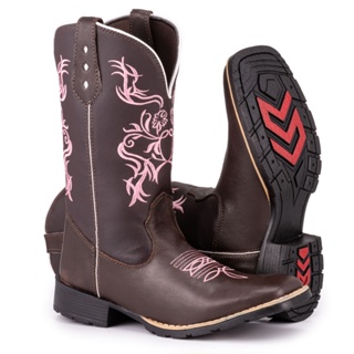 Bota Texana Feminina Country Bico Quadrado solado De Borracha Bordado Tribal Rosa em Oferta na Shopee