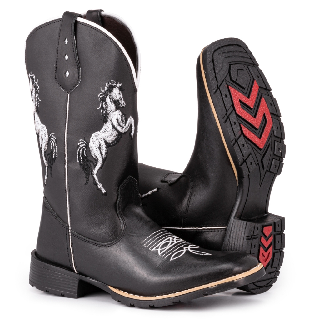 Bota Texana Masculina Country Bico Quadrado Solado De Borracha Bordado 2 Cavalos em Oferta na Shopee