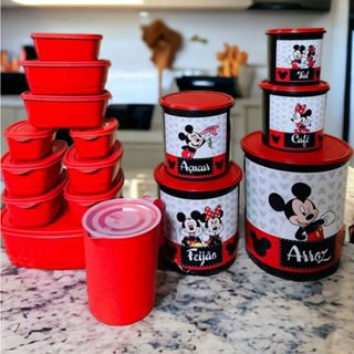 Kit potes mantimentos 5 peças plástico + jogo com jarra e 10 potes herméticos para cozinha em Oferta na Shopee
