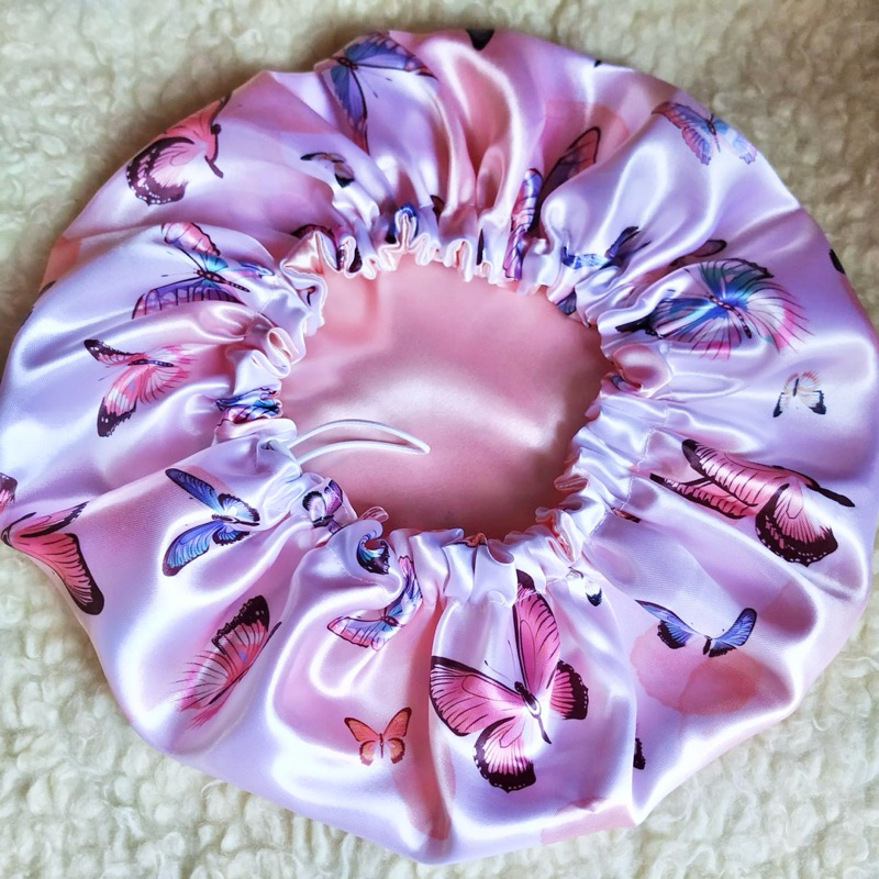 Touca de cetim Borboletas P M e G PREMIUM dupla face e ajustável EXCLUSIVA toca