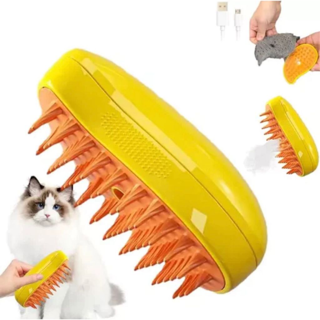 Escova Elétrica 3 Em 1 Vaporizada Para Depilação De Gatos De Pente De Massagem Suave Limpeza De Estimação