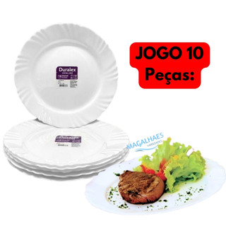 Jogo Kit 10 Pratos Raso Vidro Duralex Temperado Branco Pétala Temperado Almoço Janta Buffet Refeição em Oferta na Shopee