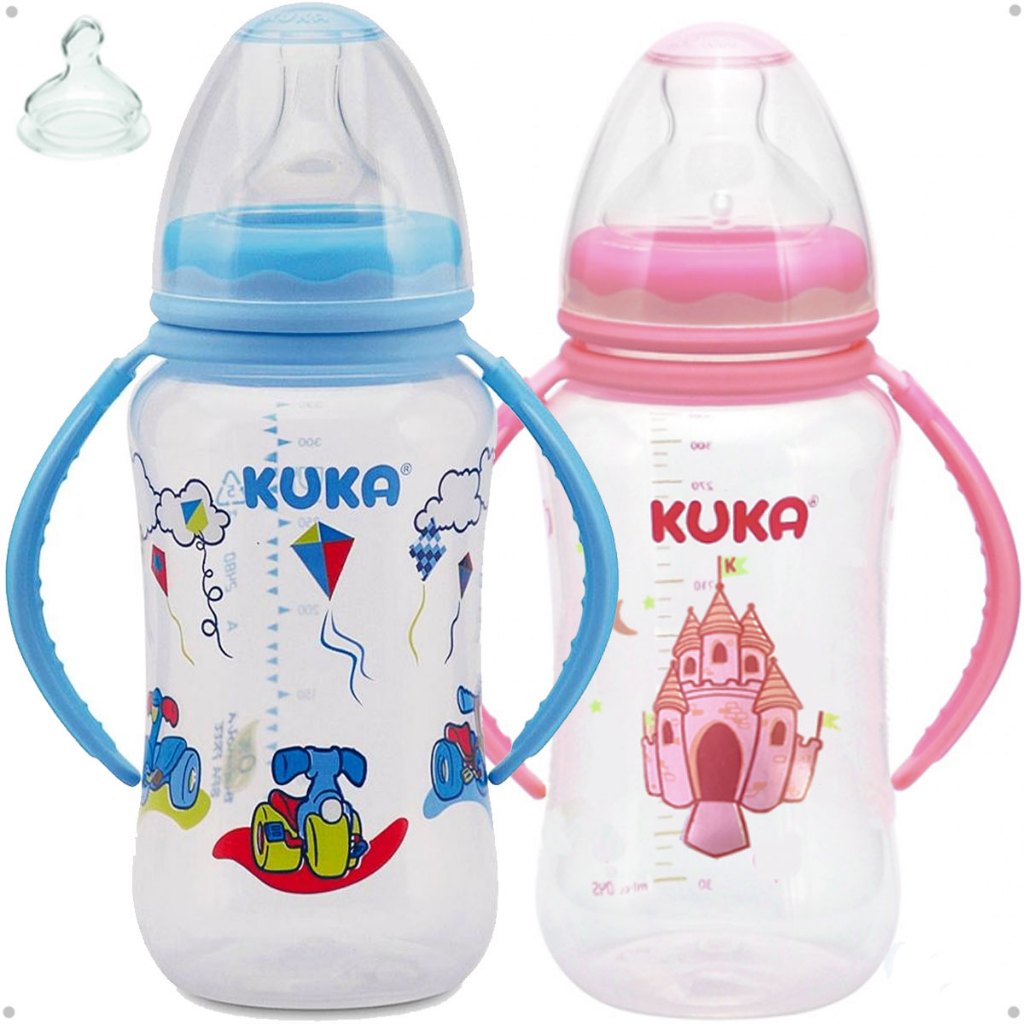 Mamadeira Big Natural 330ml Com alça Bico ortodôntico Silicone Azul Rosa