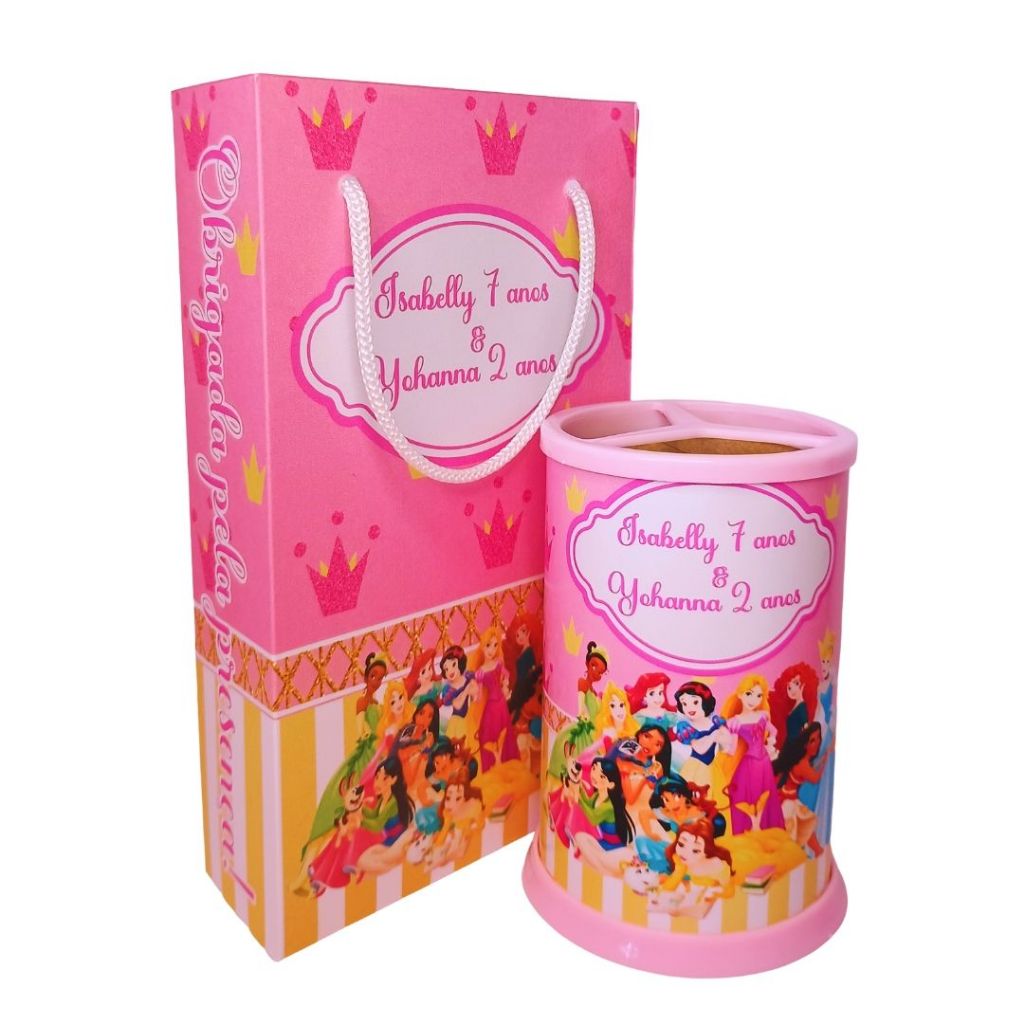 Kit Lembrancinha Personalizado - Sacolinhas e Porta-Lápis Princesas Disney