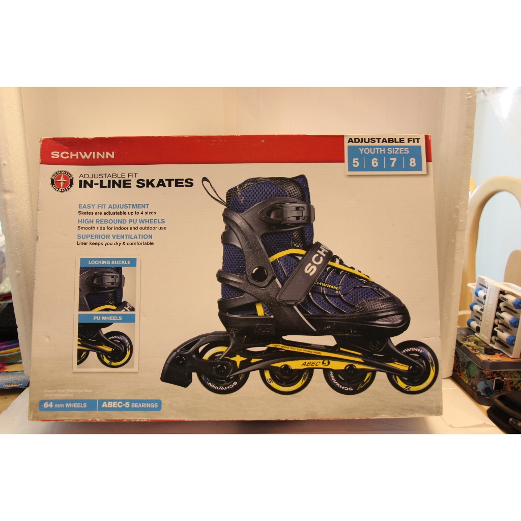 (ref47) ESPORTE - PATINS IN LINE SCHWINN ADJUSTABLE FIT 5 A 8 64MM WHEELS BLACK BLUE YELLOW
