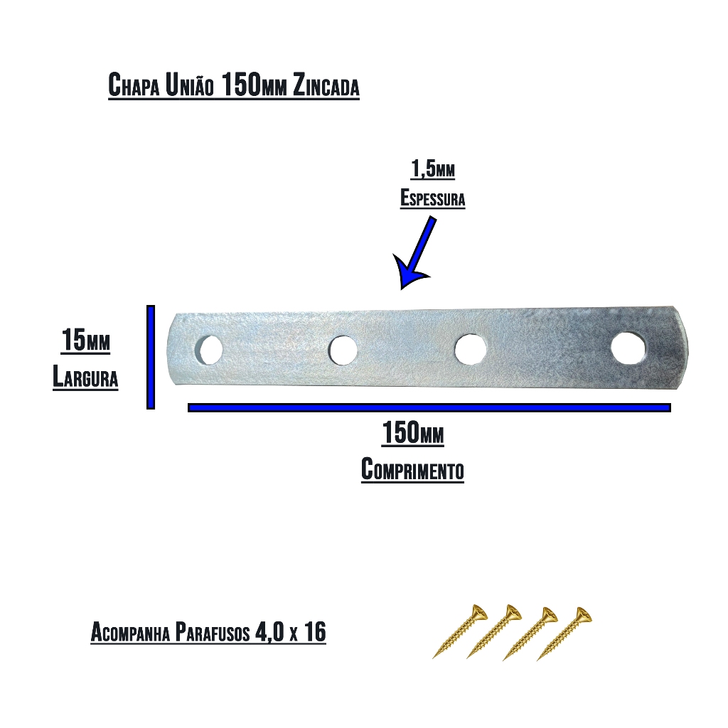 10 X Suporte Chapa União De Aço 150mm Zincada