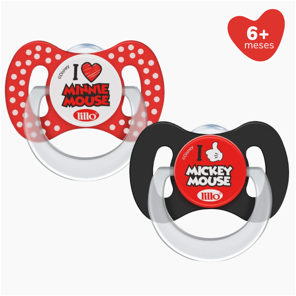 Chupeta Bico Silicone Ortodontica Bordas Arredondadas Mickey/Minnie +6m