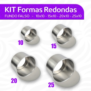 Kit Forma Assadeira Redonda Bolo Alto 10-15-20-25 Fundo Falso Removível em Oferta na Shopee