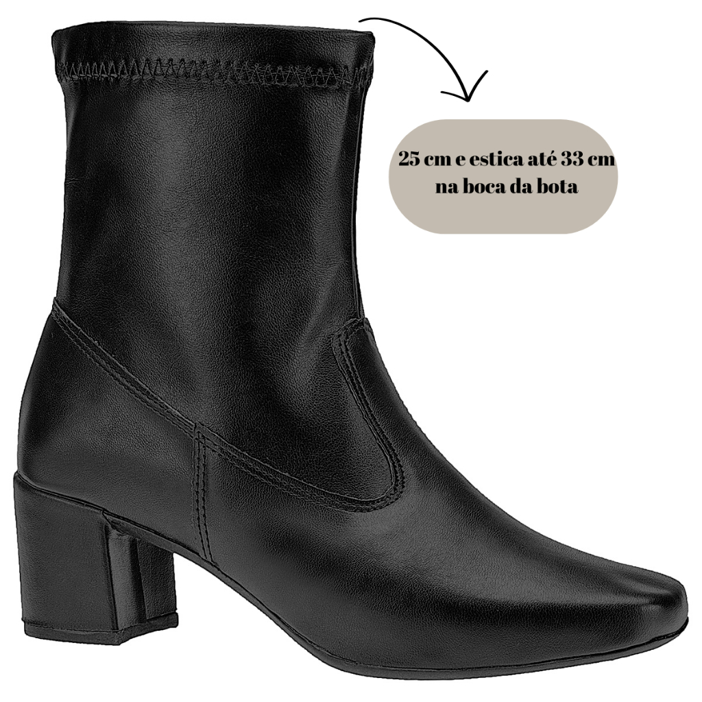 Bota Feminina Stretch Cano Médio Bico Quadrado Salto Grosso - Women Shoes