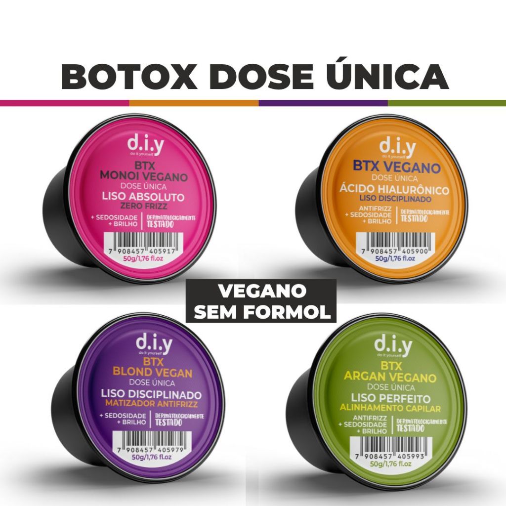 Botox Capilar Dose Única 50g em Cápsula Vegano Antifrizz Liso Absoluto Vários Tratamentos - D.I.Y. Cosméticos