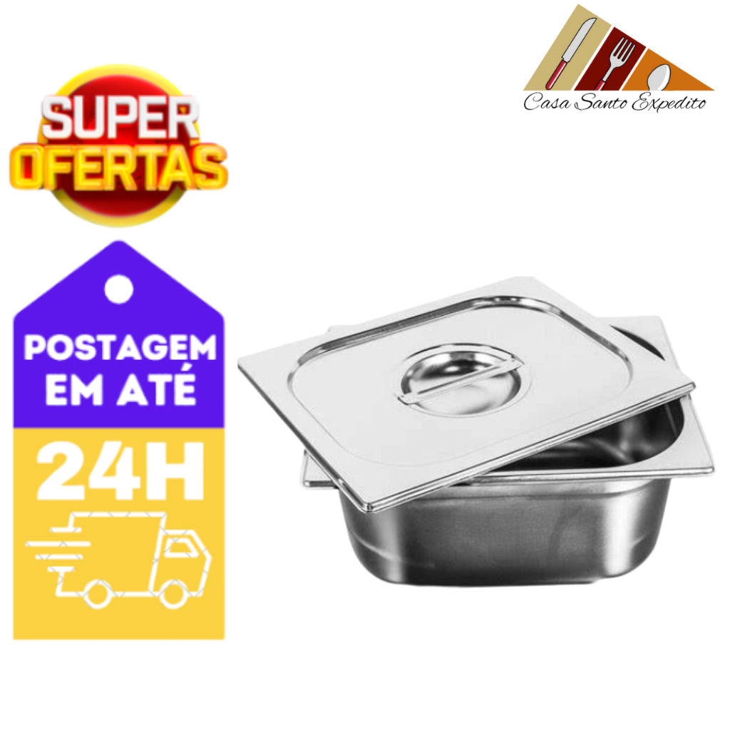 Cuba Gastronômica Gn 1/2x150mm Inox com TAMPA Para Réchaud Buffet Self Service - CSE Import