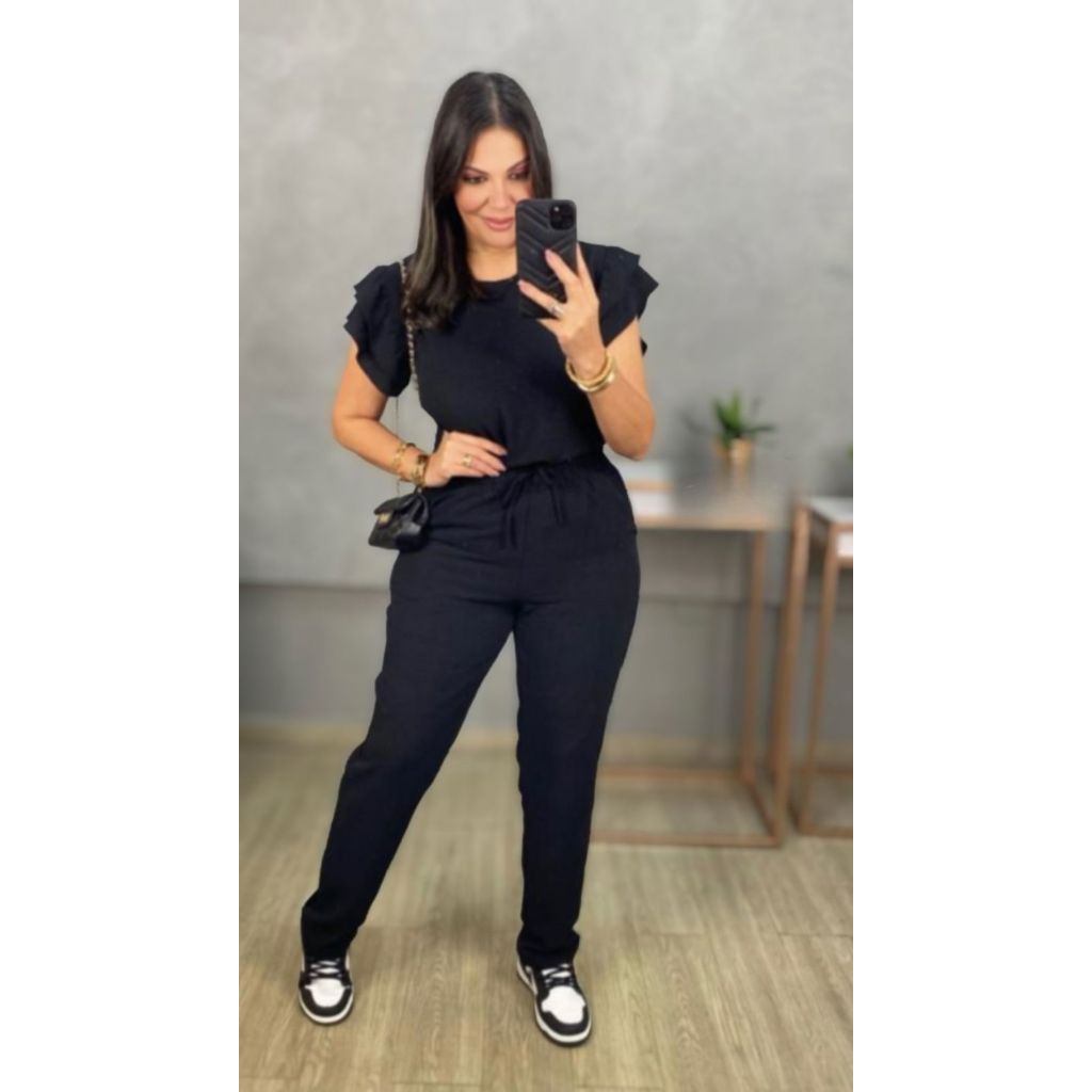 Conjunto Duna Feminino Blusa em Manga Babado Calça com Elasticidade  Elegante Pra Qualquer Ocasião em Oferta na Shopee