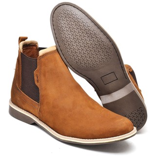 bota masculina chelsea cano curto couro elástico lateral casual calce fácil