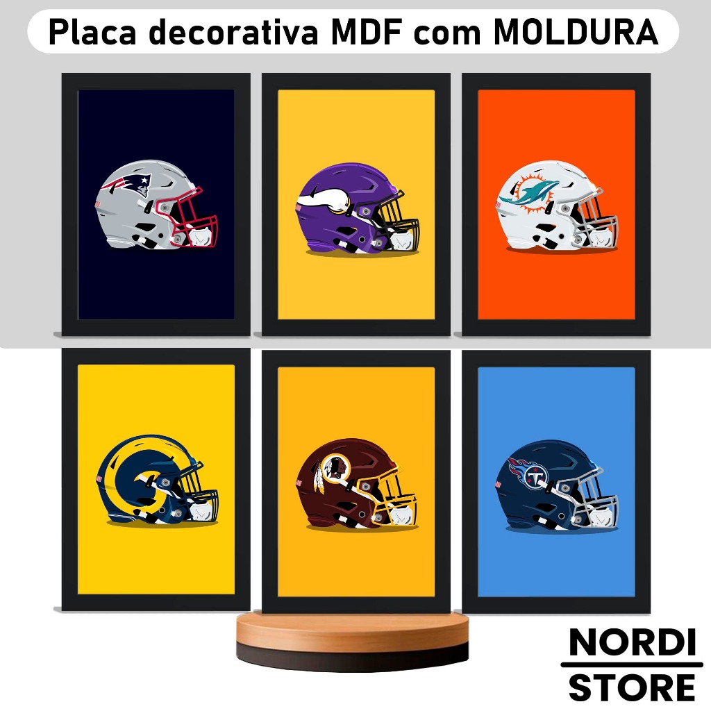 Quadro decorativo FUTEBOL AMERICANO NFLL  Tamanho A4 21cm X 30cm Capacete Futebol Americano NFL Pack 02
