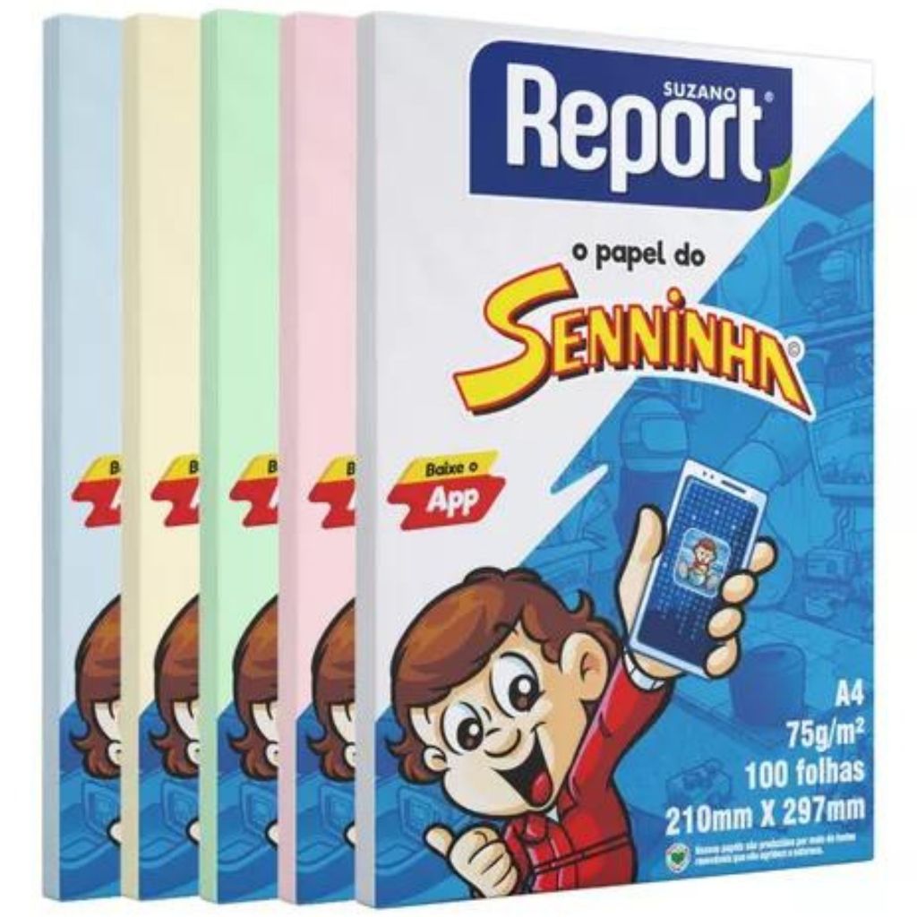Papel Sulfite A4 100 Folhas 21x 29,7cm A4 (Brancas e Coloridas - Amarelo Azul Rosa Verde) -  Report