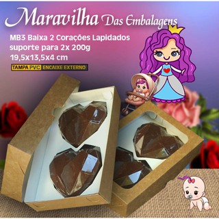 Embalagem MB3 Baixa para Coração Lapidado de 200g em papel na Cor Kraft - 19,5 x 13,5 x 04 cm- Pacotes com 10 unidades em Oferta na Shopee