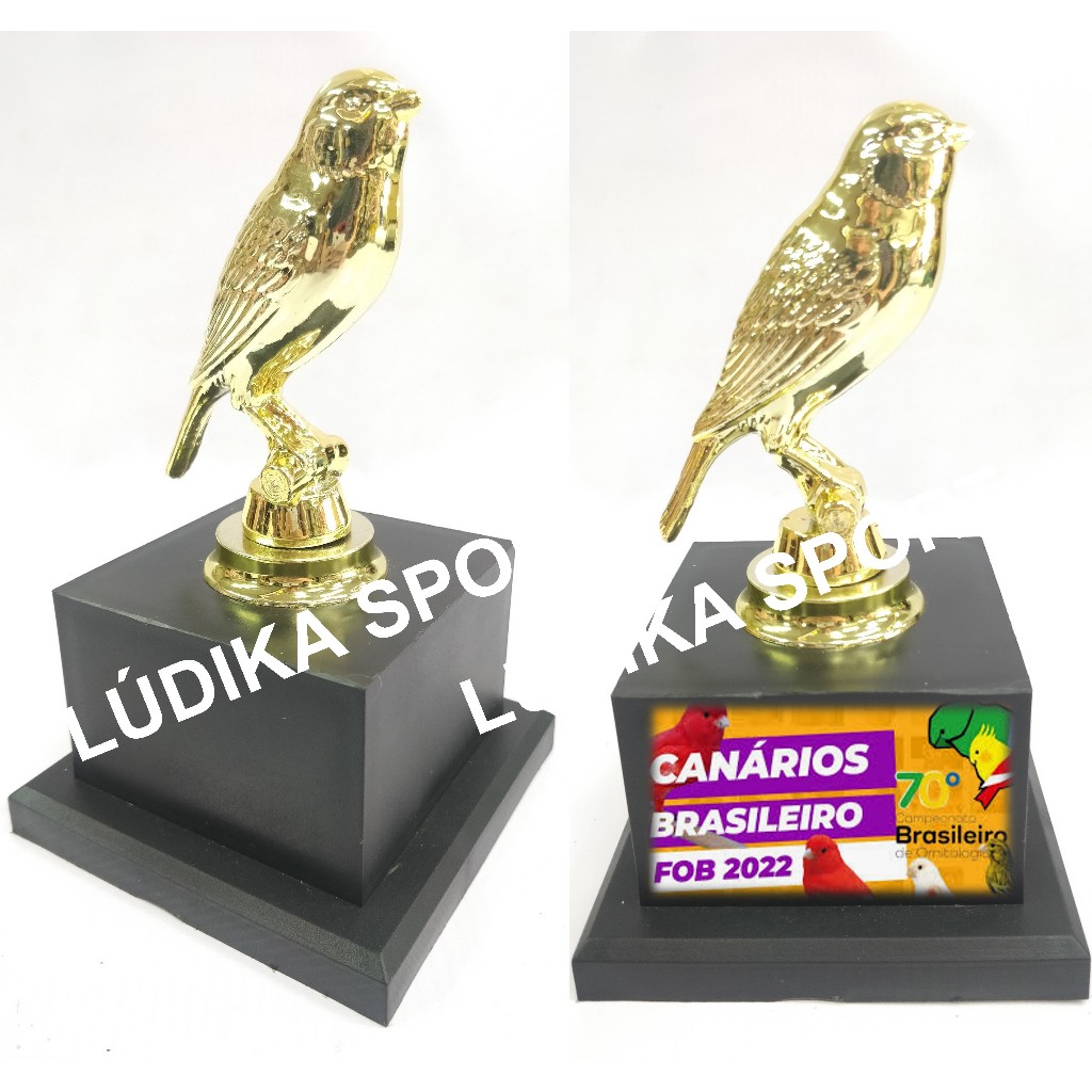 Troféu Pássaro Brilhante BJ1 - Base Pesada +400g - Fabricamos Adesivo - Recomendado: Curió, Avinhado, Bicudo, Trica Ferro, Coleiro, Canário da Terra, Papa Capim, Canto Livre, Canto Livre, Passarinho, Aves