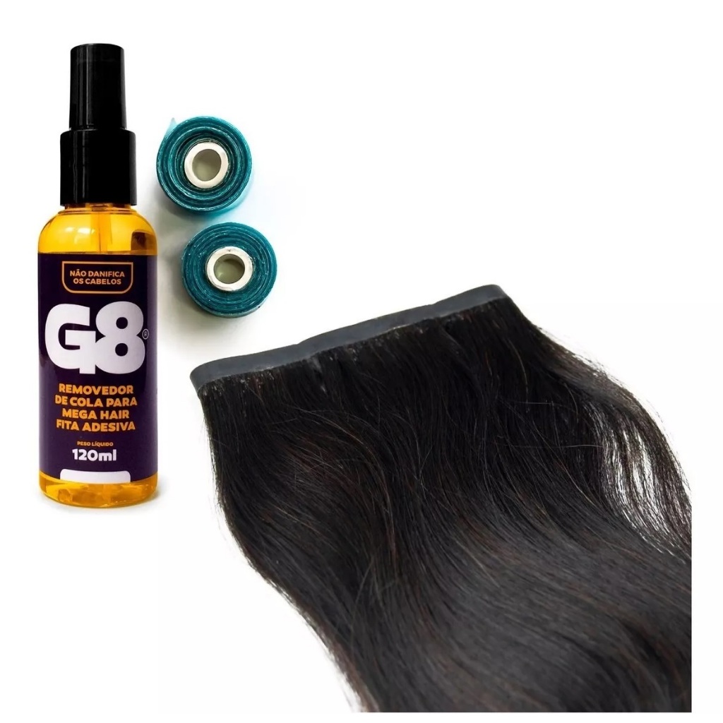 Mega Hair Fita Adesiva + Removedor 50cm = 2 Telas + 2 metros fita adesiva azul