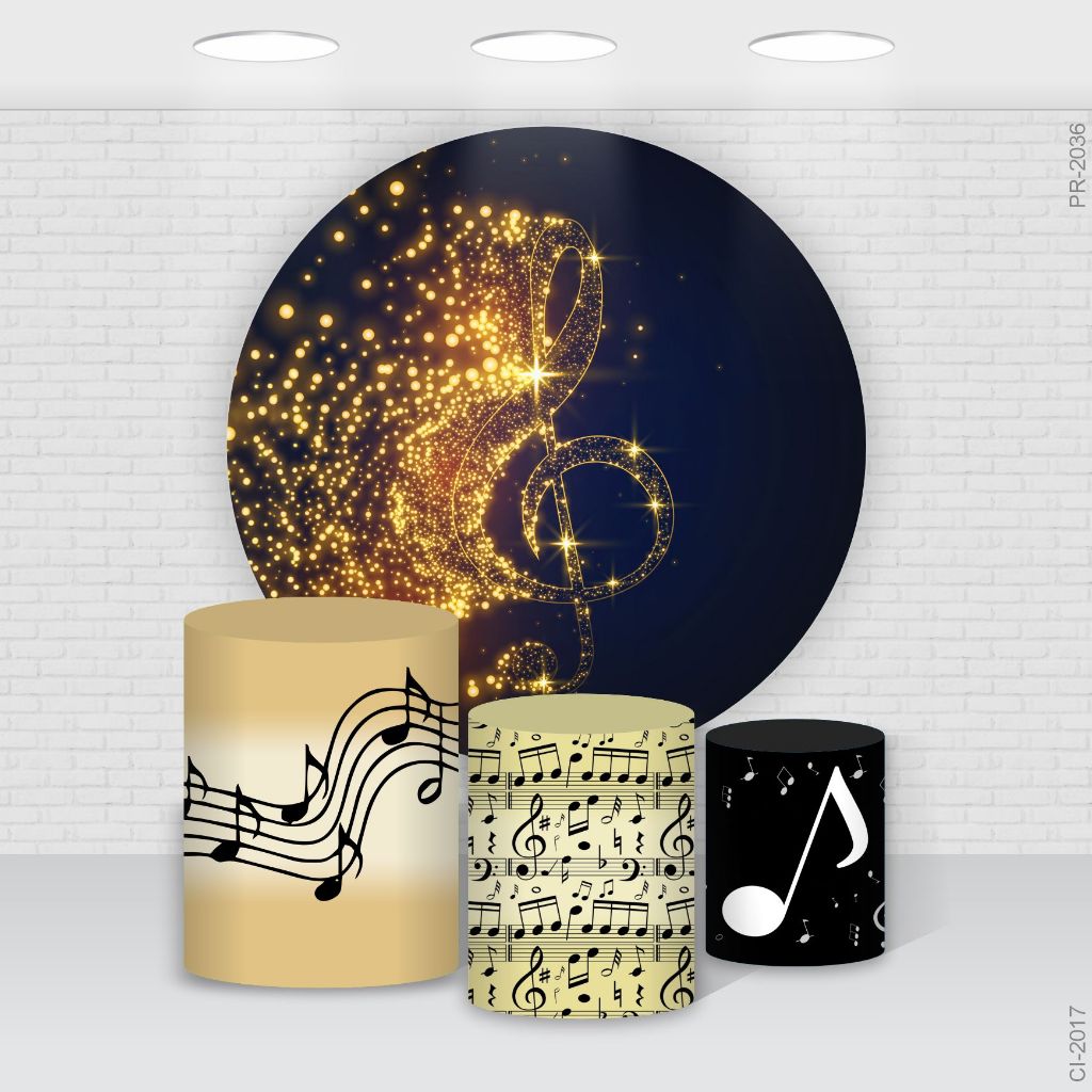 Kit Nota Musical  Trio Capas De Cilindro + Painel Redondo Tecido
