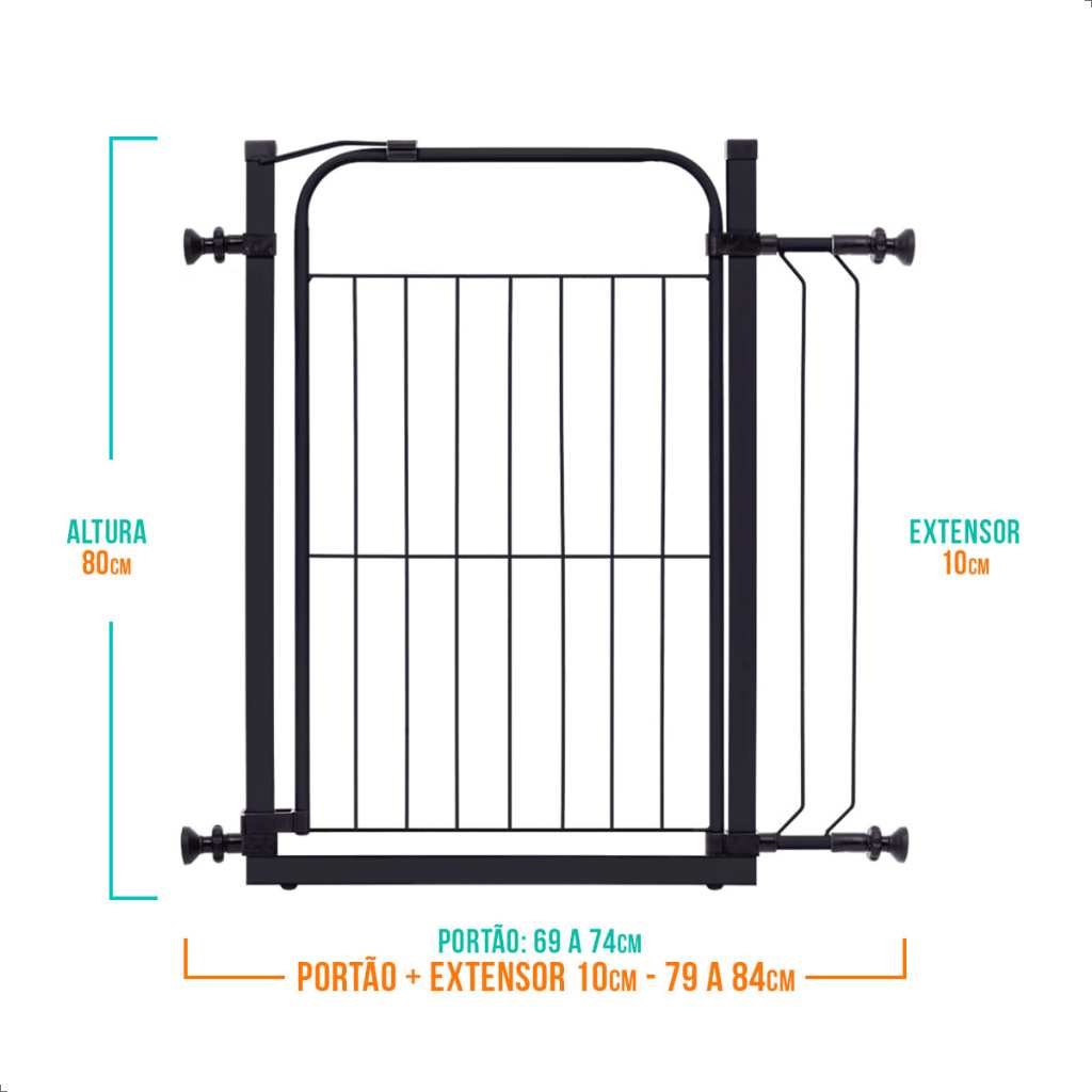 Portão de Proteção Grade Pet e Criança Kids - Preto ( Porta de 79 a 84cm )