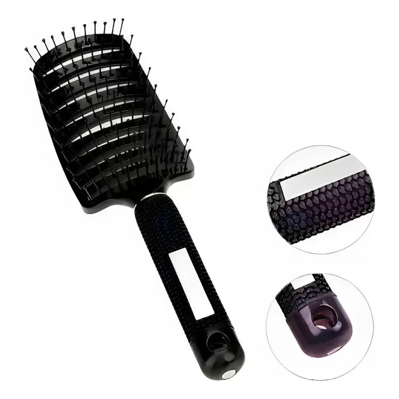 Escova Raquete Vazada Curva Desembaraça P/cabelo Pro Preta