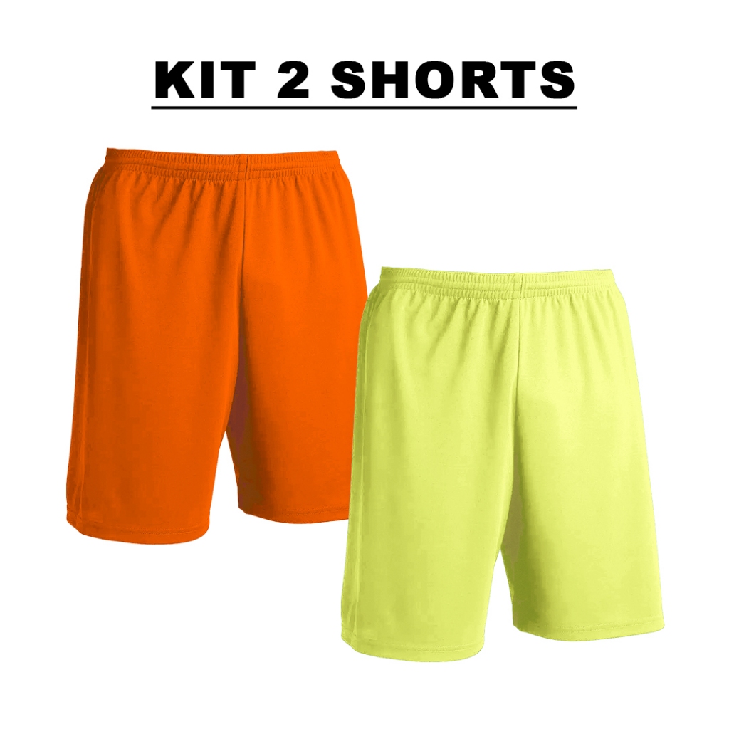 Kit 2 Shorts Liso Dry Bermudas Calção Laranja + Cores em Poliéster Básico Bombey Esportes Academia