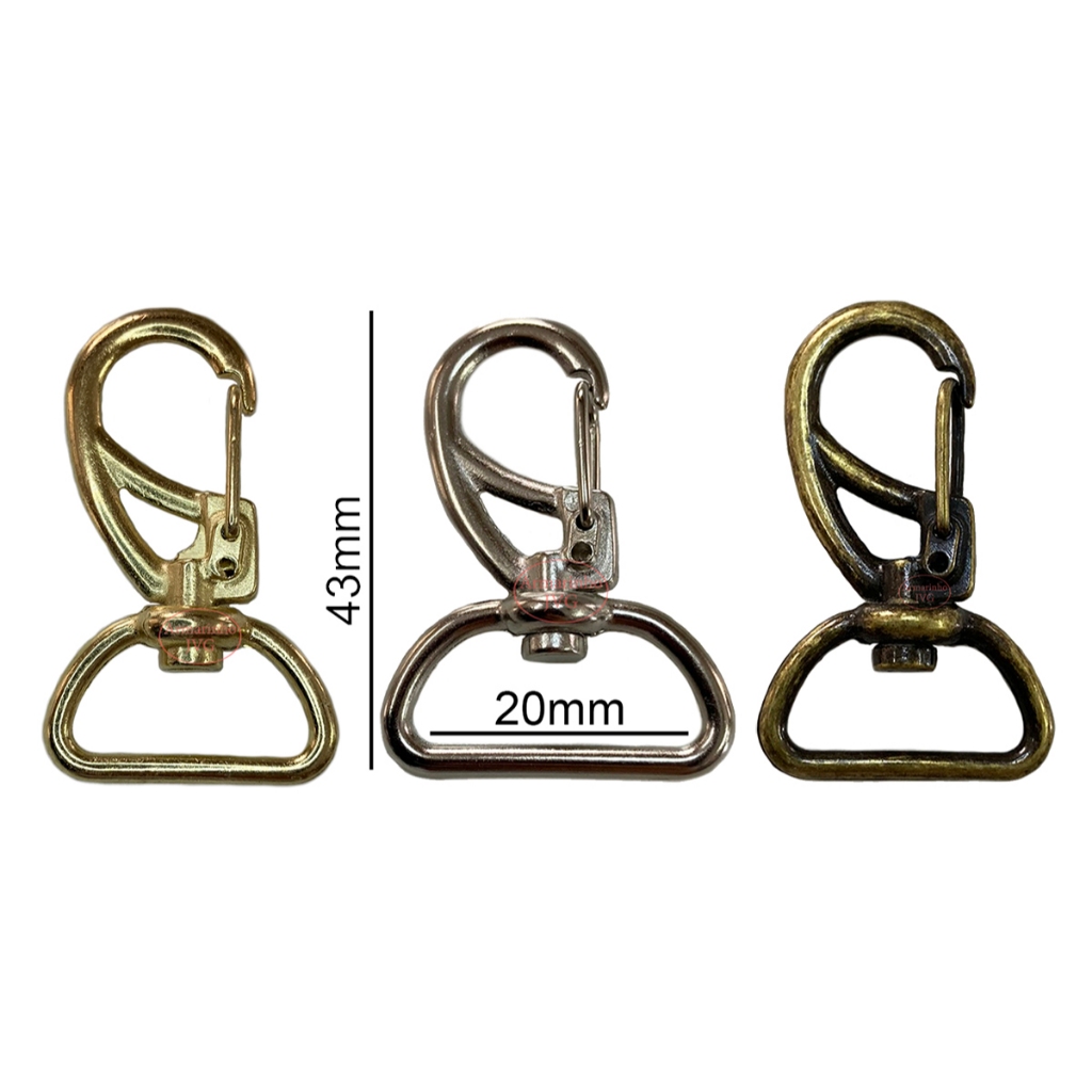 50un Mosquetão 20mm Dourado / Niquelado / Ouro Velho Fecho Gancho Alça Mochilas Bolsas