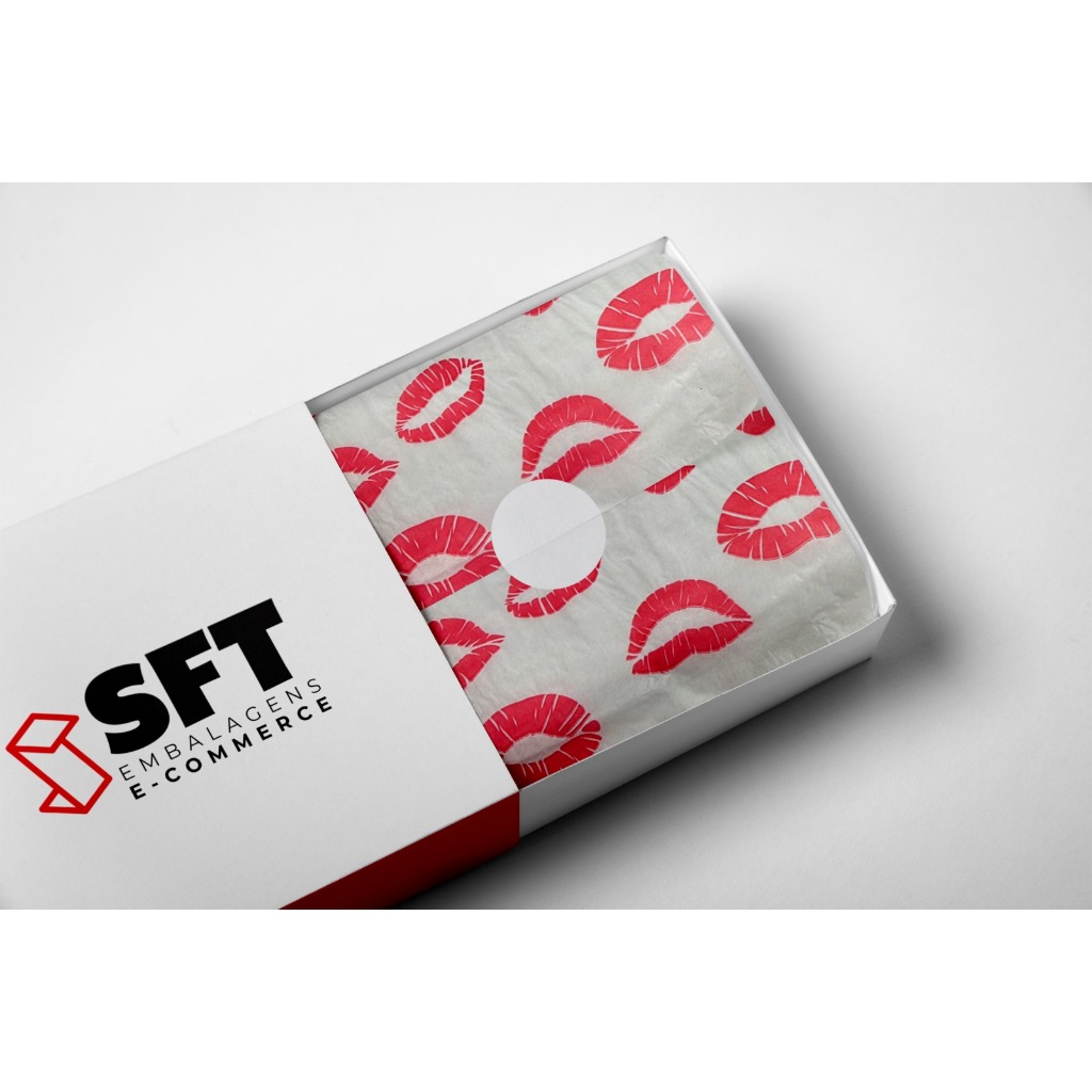 Folha Papel Seda 100 Unidades Estampado Beijo 30x70 Para Embalar Utilidades Sacola Presente Caixa Loja