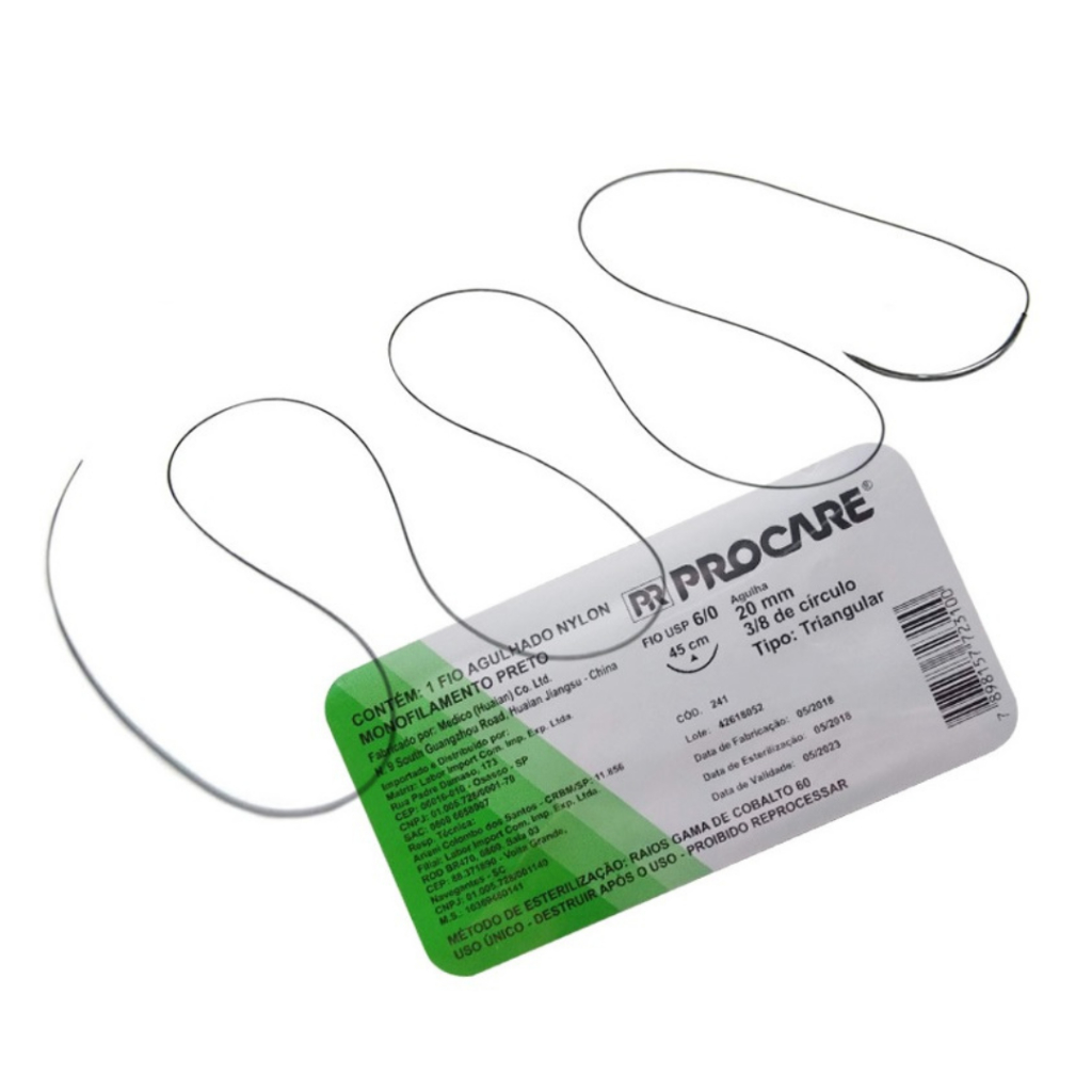 Fio de Sutura Nylon 4.0 5.0 45 cm Com Agulha  - Procare