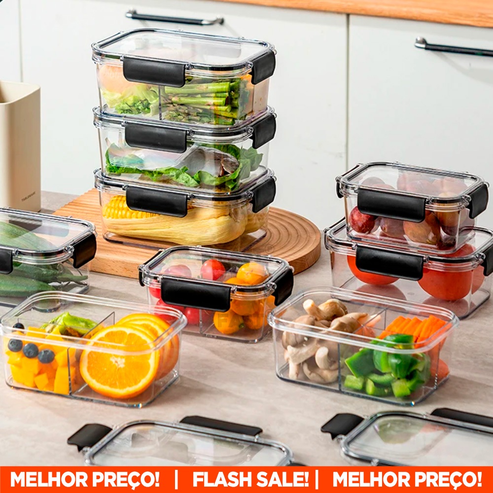 Kit 3 Potes Pote Retangular Hermético Acrílico Organizador Slim Click Tampa Trava Com Alta Vedação Em Silicone Empilhável Organiza Cozinha Armário Porta Mantimentos Casa Utilidade Multiuso - ENVIO IMEDIATO