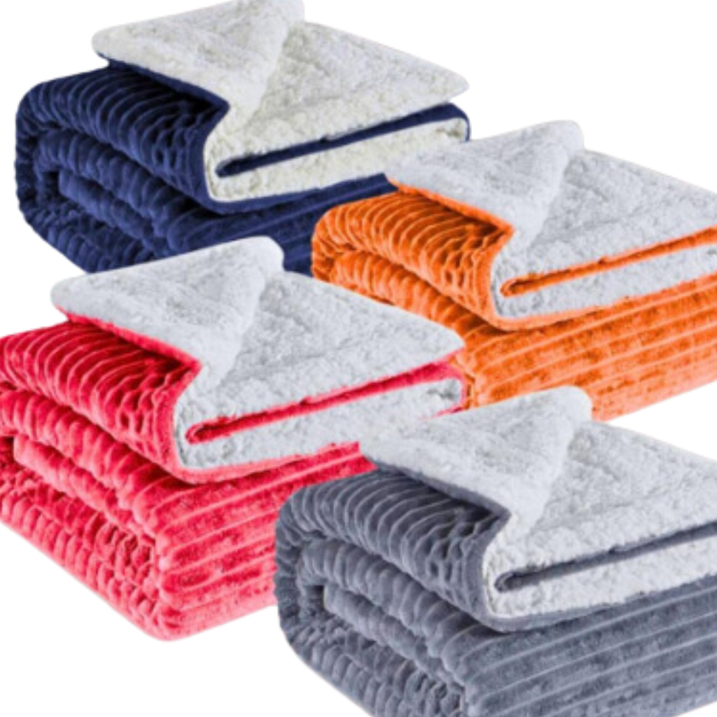 Cobertor Manta Casal Padrão Boreal Diamond Canelado Premium com Sherpa Plush Dupla face