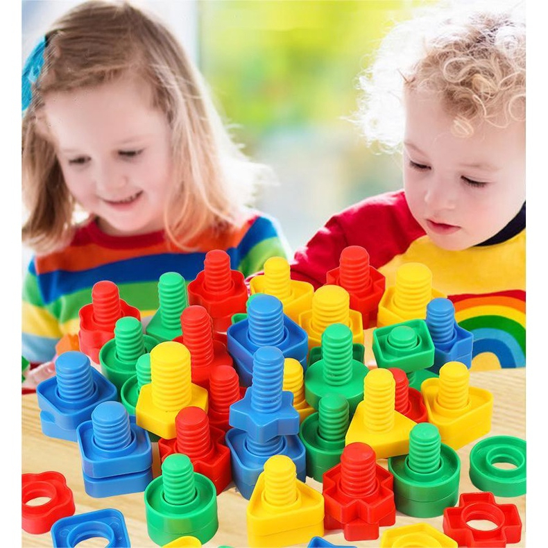 Kit De Montar Interativo Plastico Bloco Infantil Coloridos Parafuso Encaixar Conjunto C/ 24 Peças em Oferta na Shopee
