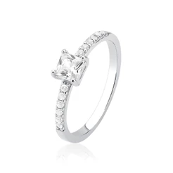 Anel Feminino de Prata 925 Solitário e Zircônia Quadrada