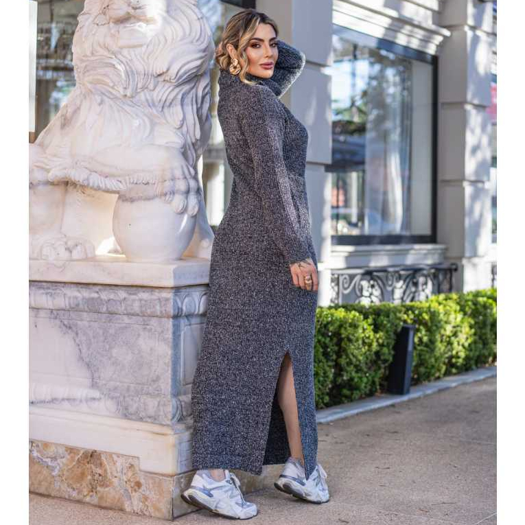 Vestido Longo de Mousse com Bolso Gola Alta Moda Tricô Tricot 2026