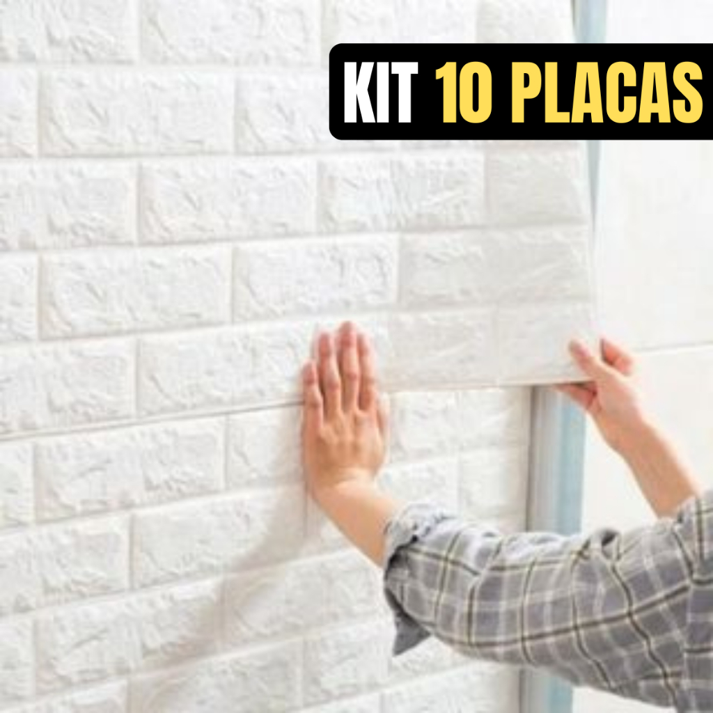 Kit 10 Placa Decorativa Tijolinho Branco 70X77cm Papel de Parede Tijolo 3D Texturizado Adesivo Autocolante Decoração Casa Sala Quarto Escritório