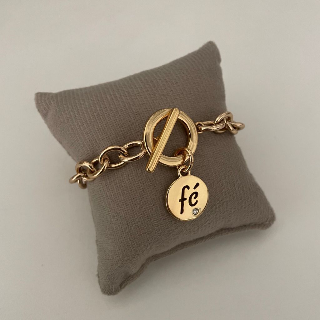 Pulseira Medalha Fé Fecho T Dourado