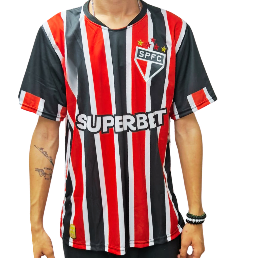 Camisa do São Paulo Preto com Listra III Bordado 23/24 SPFC Pronta Entrega Masculina - SP Listrada nova