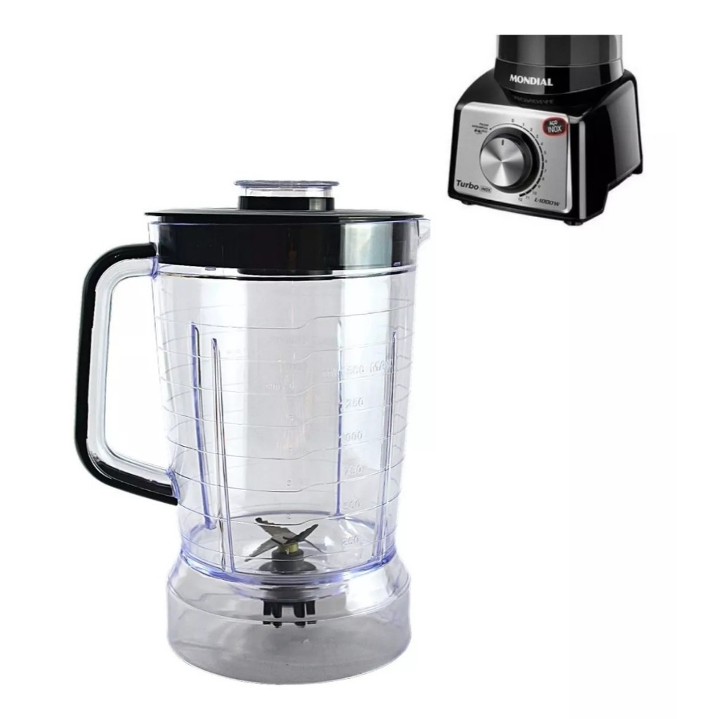 Copo Liquidificador Jarra Mondial L1000 L1200 L1100 Cristal Tampa Preta