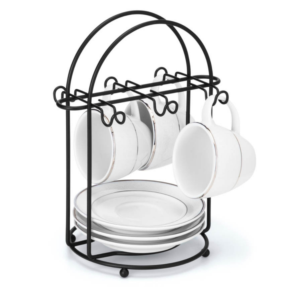 Suporte Organizador Para 6 Xicaras Pires De Cha Para Mesa Aco Preto Arthi