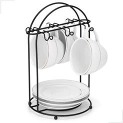 Suporte Organizador Para 6 Xicaras Pires de Cafe Para Mesa Aco Preto Arthi