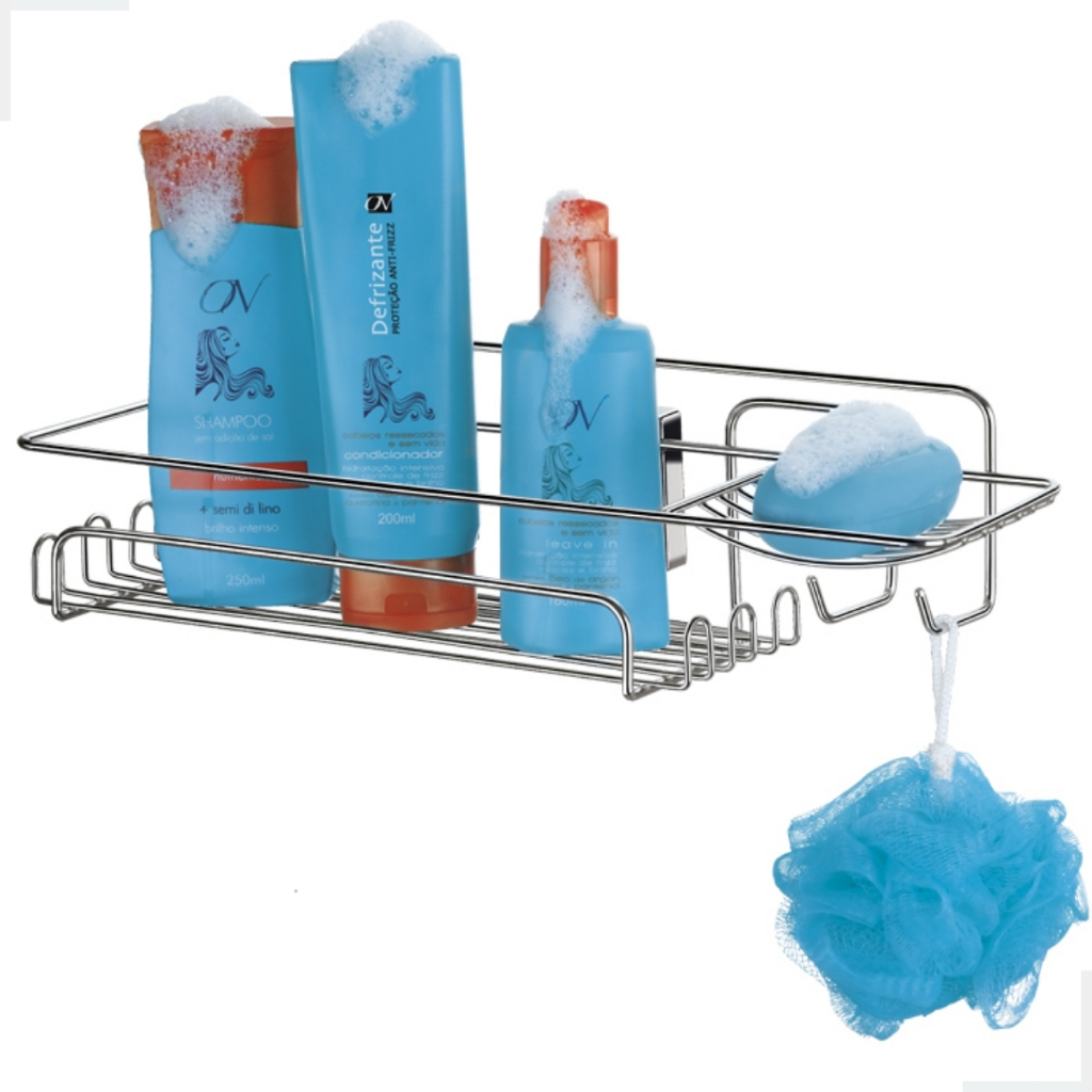 Suporte de Banheiro Cantoneira Porta Shampoo Condicionador Sabonete Aramado Parede C/ Ventosas Arthi - Home & Living