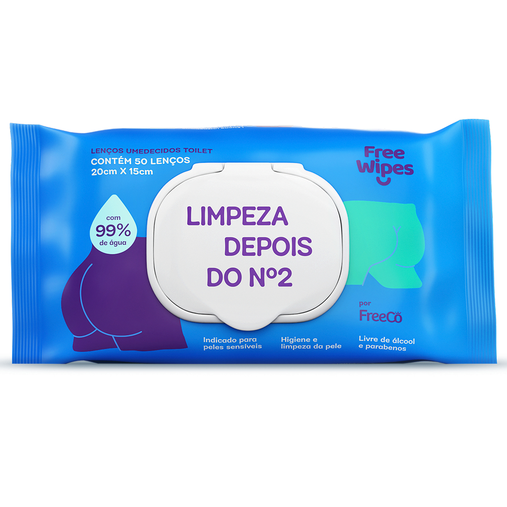 Lenço Umedecido FREE WIPES para higiene após o Nº2 - Embalagem com 50 lenços - Mom & Baby