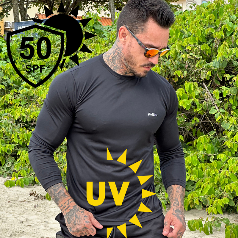 CAMISETA MANGA LONGA MASCULINA COM PROTEÇÃO UV +50